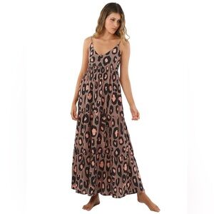 Malai Amal Leopard Print Maxi Dress small pink and brown multi-way